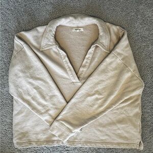 Madewell Womens Cotton-Hemp Oversized Polo Sweatshirt V Neck Pink M